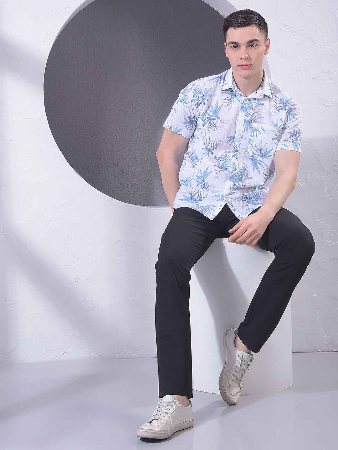 Blue Floral Print 100% Cotton Shirt