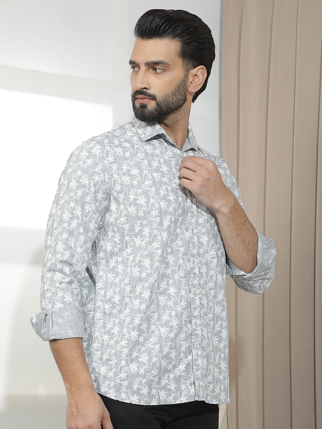 Grey Floral Print Shirt