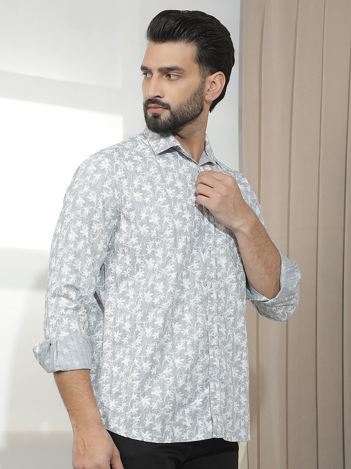 Grey Floral Print Shirt