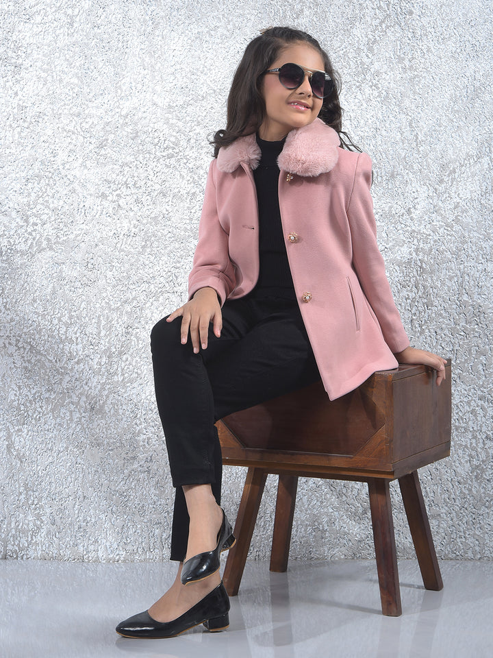 Soft Blush Single-Breasted Fur Coat
