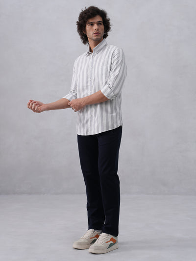 White Vertical Stripes 100% Cotton Button-Down Collar Shirt