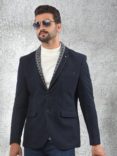 Navy Blue Notched Lapel Single-Breasted Blazer