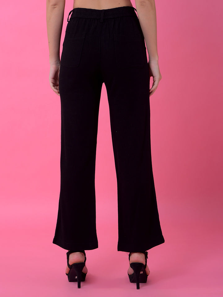 Black Straight Linen Trousers