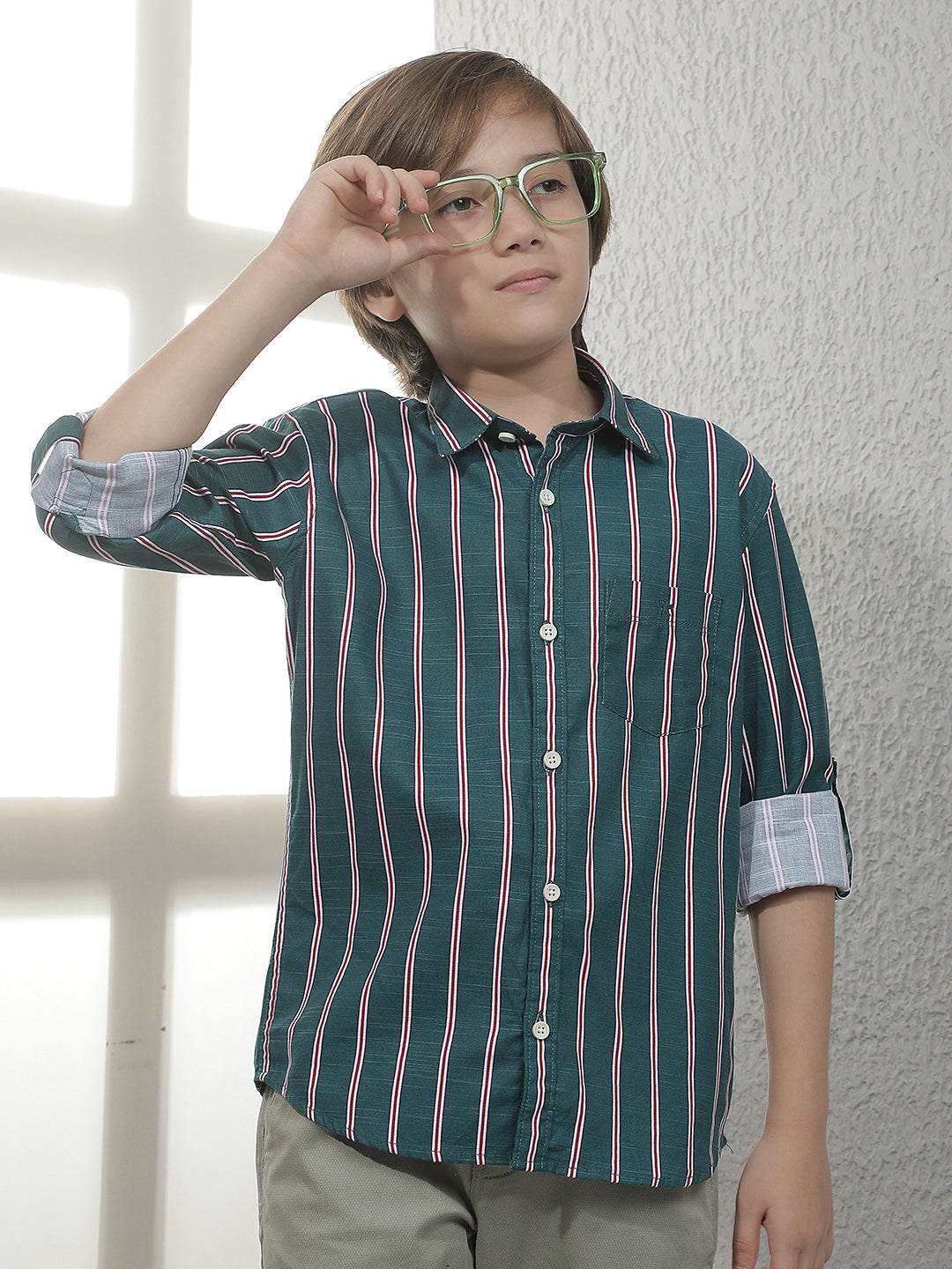 Green Vertical Stripes Shirt