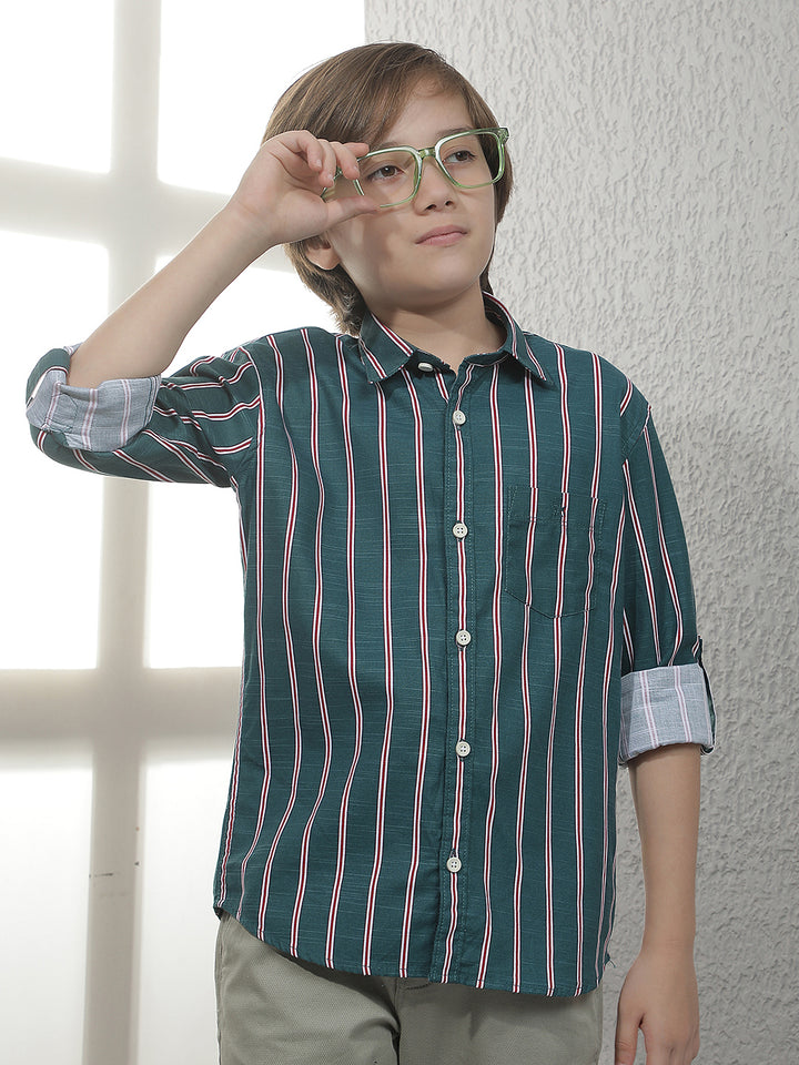 Green Vertical Stripes Shirt