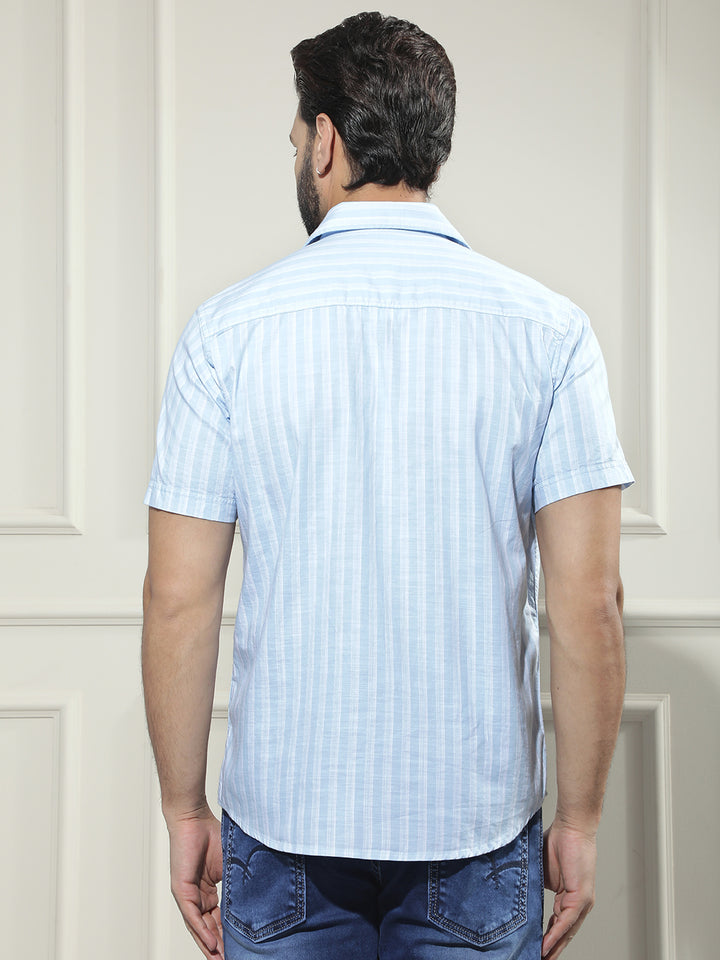 Blue Vertical Striped 100% Cotton Shirt