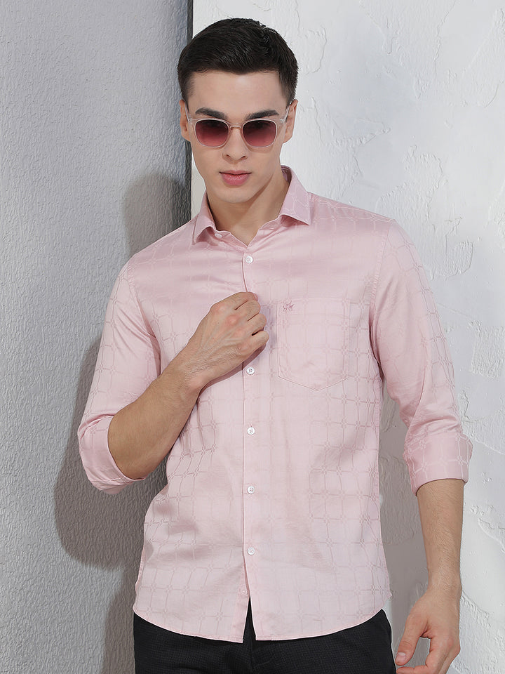 Structured Rose Pink Jacquard Shirt