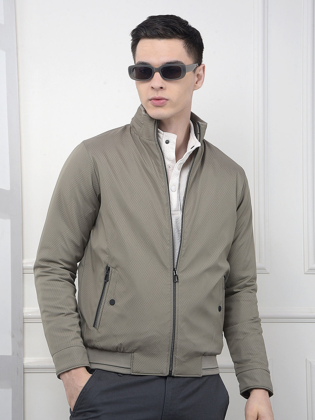 Beige Printed Puffer Jacket