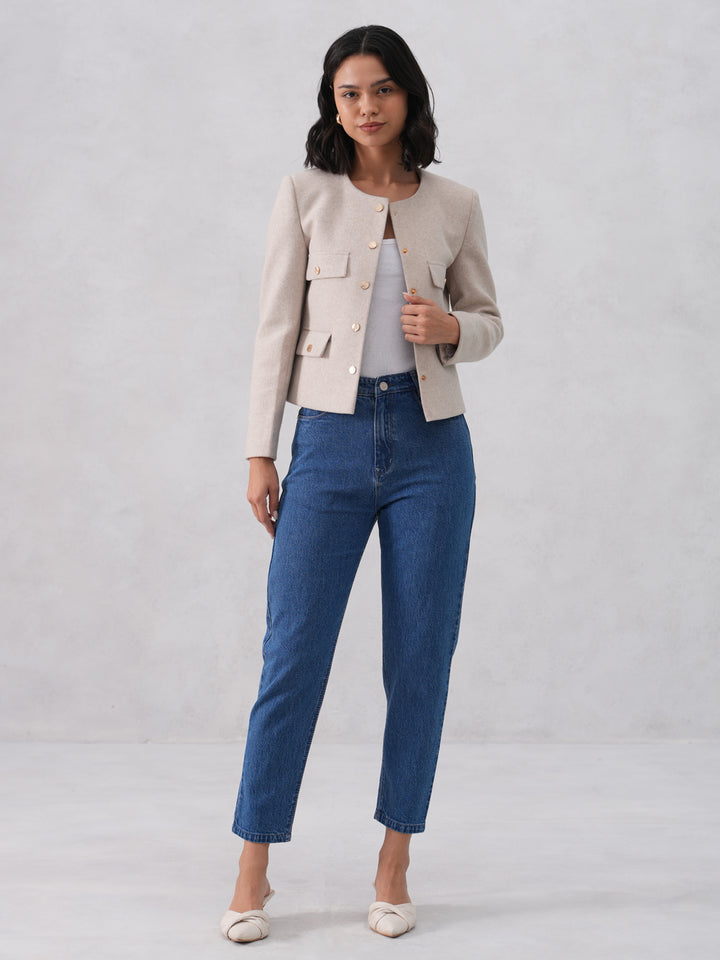 Minimalist Beige Cropped Coat