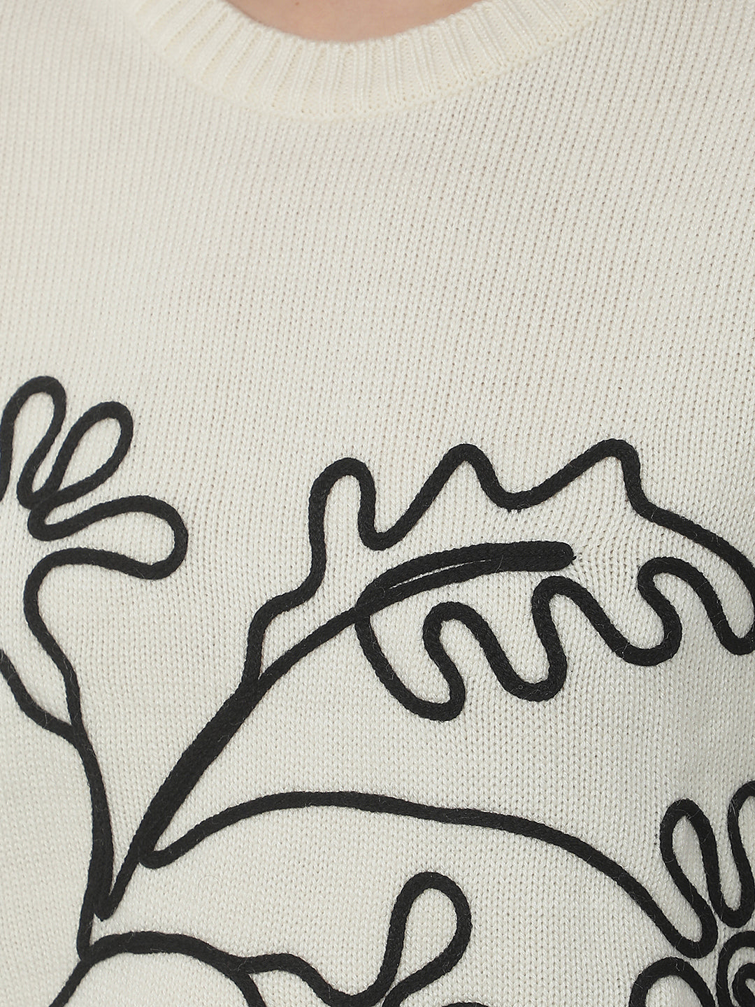 Cream Printed Acrylic Sweater-Women Sweaters-Crimsoune Club