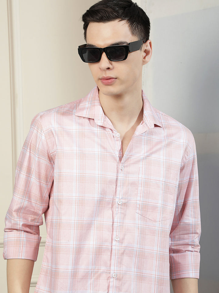 Pink Checked 100% Cotton Shirt