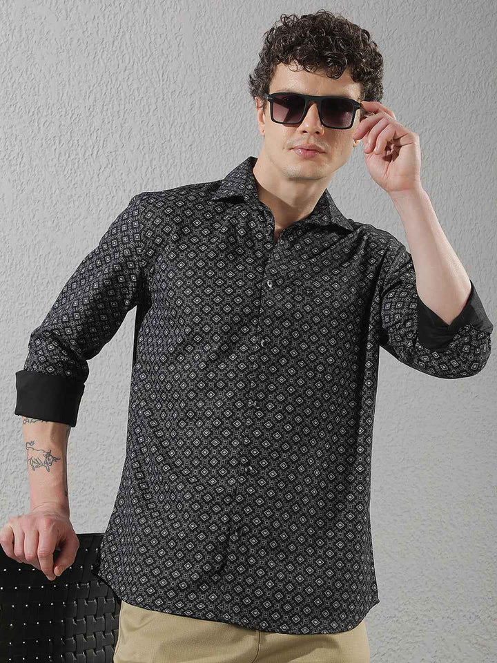 Black Geometric Print Shirt