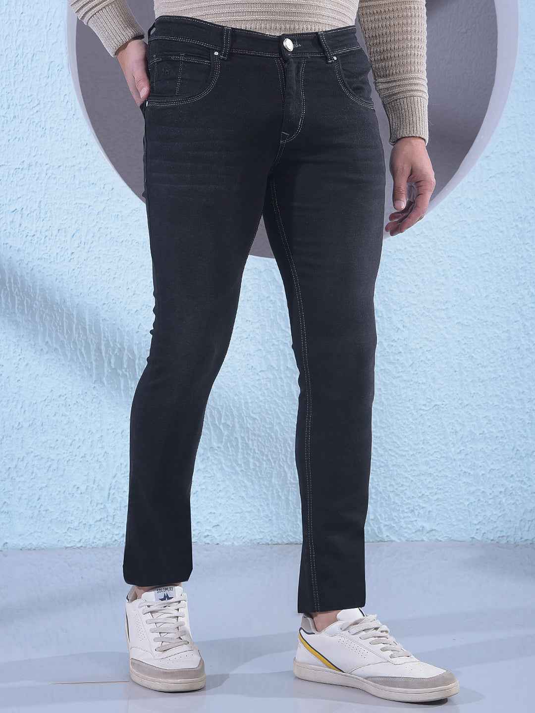 Trendy Charcoal Grey Stretch Casual Jeans