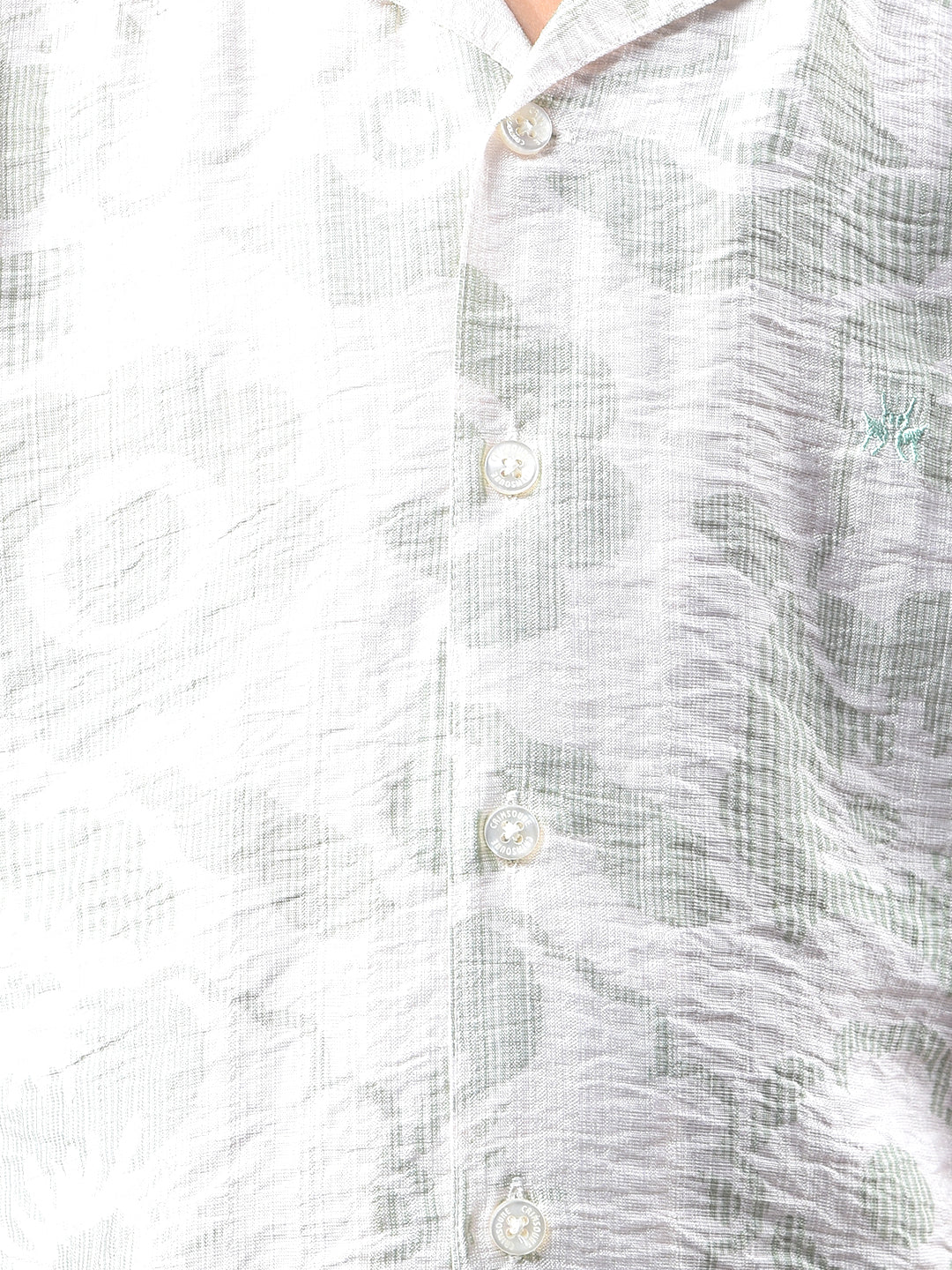 Green Floral Print Resort-Collar Shirt