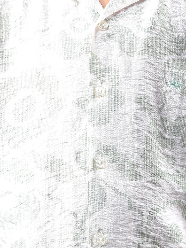 Green Floral Print Resort-Collar Shirt