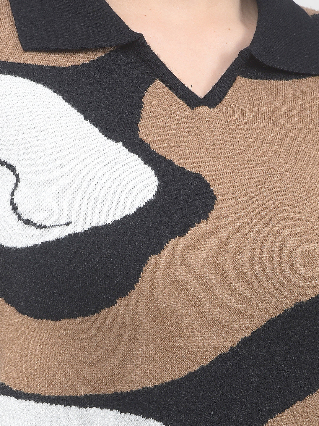 Jacquard Brown Sweater With Collar