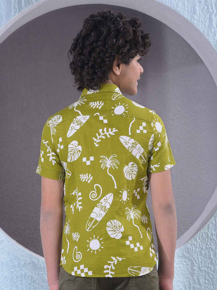 Olive Motif Print 100% Cotton Shirt