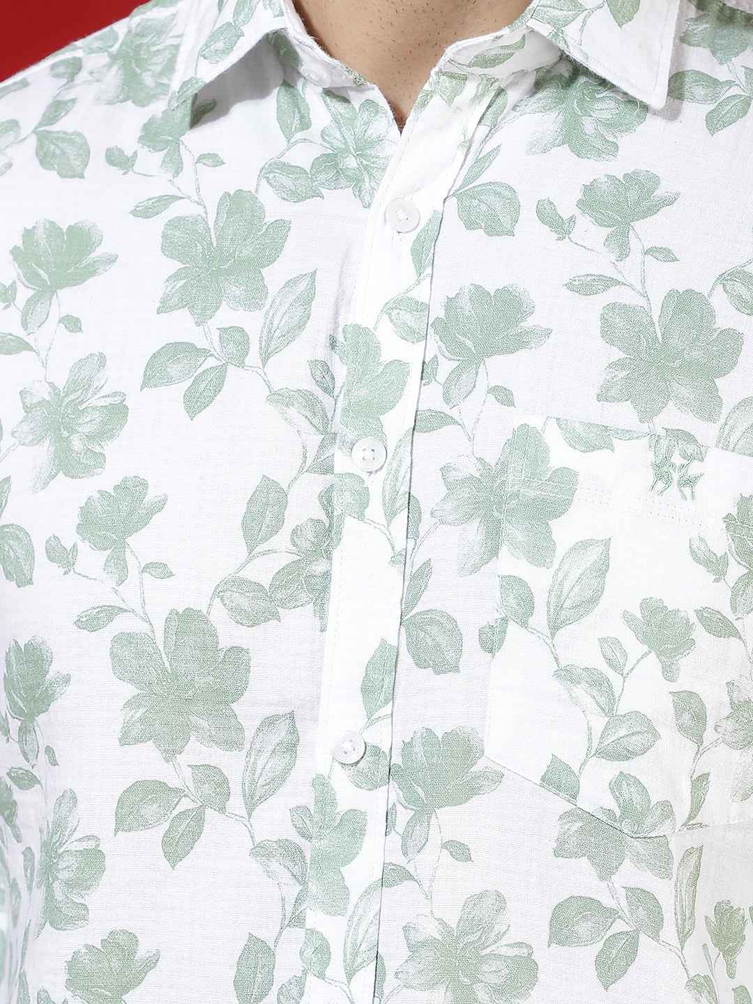 Green Floral Print 100% Cotton Shirt
