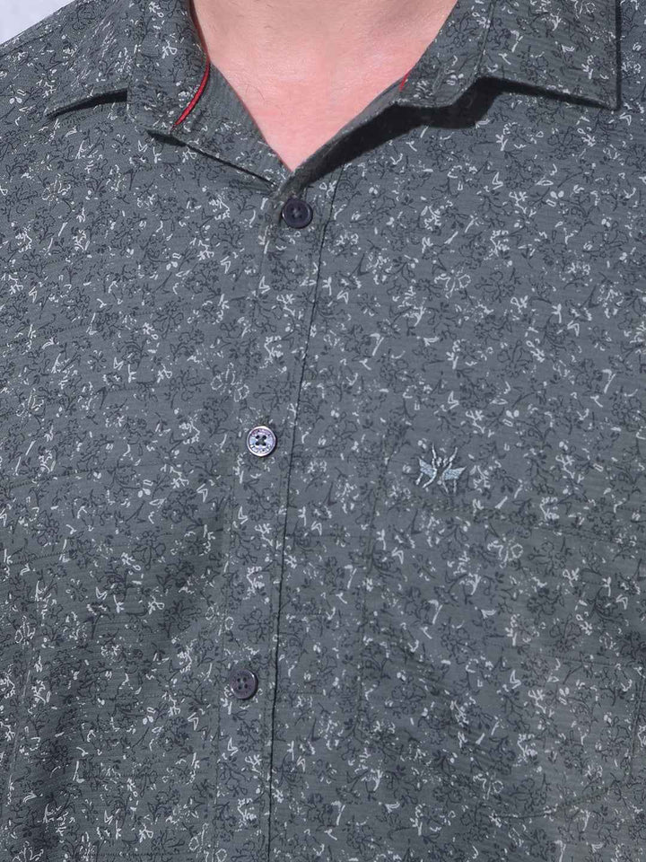 Green Floral Print 100% Cotton Shirt