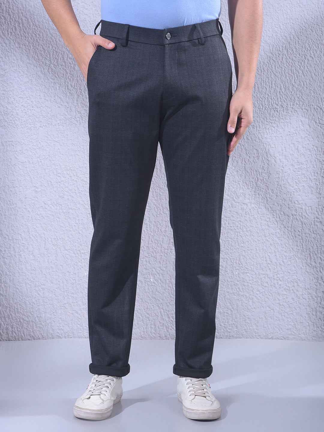 Grey Checked Knitted Trousers