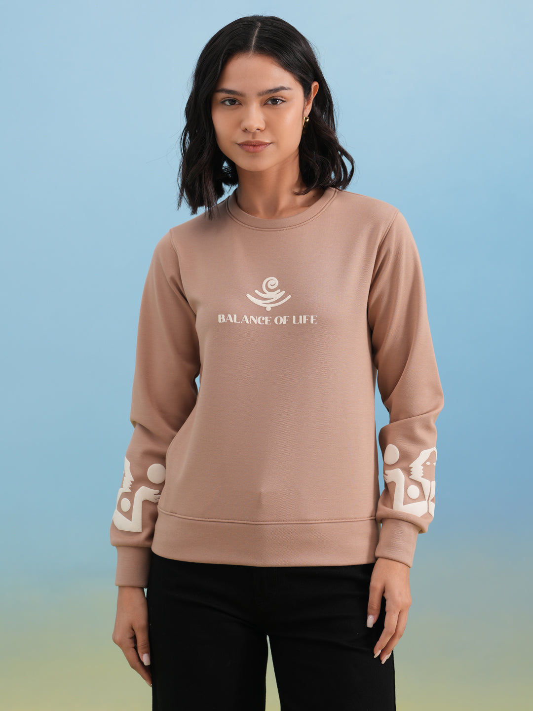 Beige Typographic Print Sweatshirt