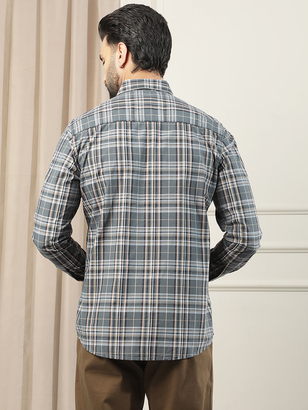 Grey Checked 100% Cotton Shirt
