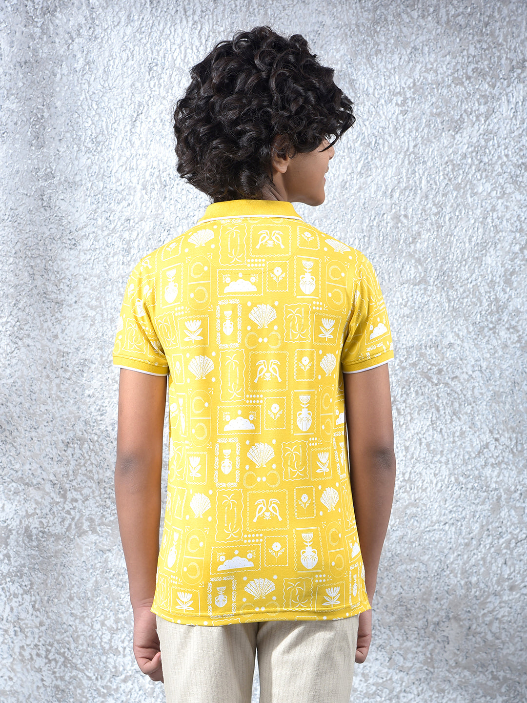 Yellow Printed Polo Neck T-Shirt