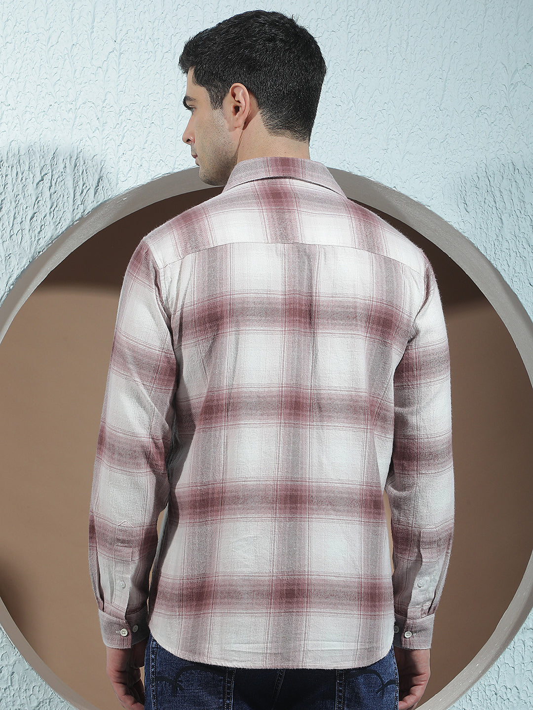 Purple Checked 100% Cotton Double Pocket Shirt