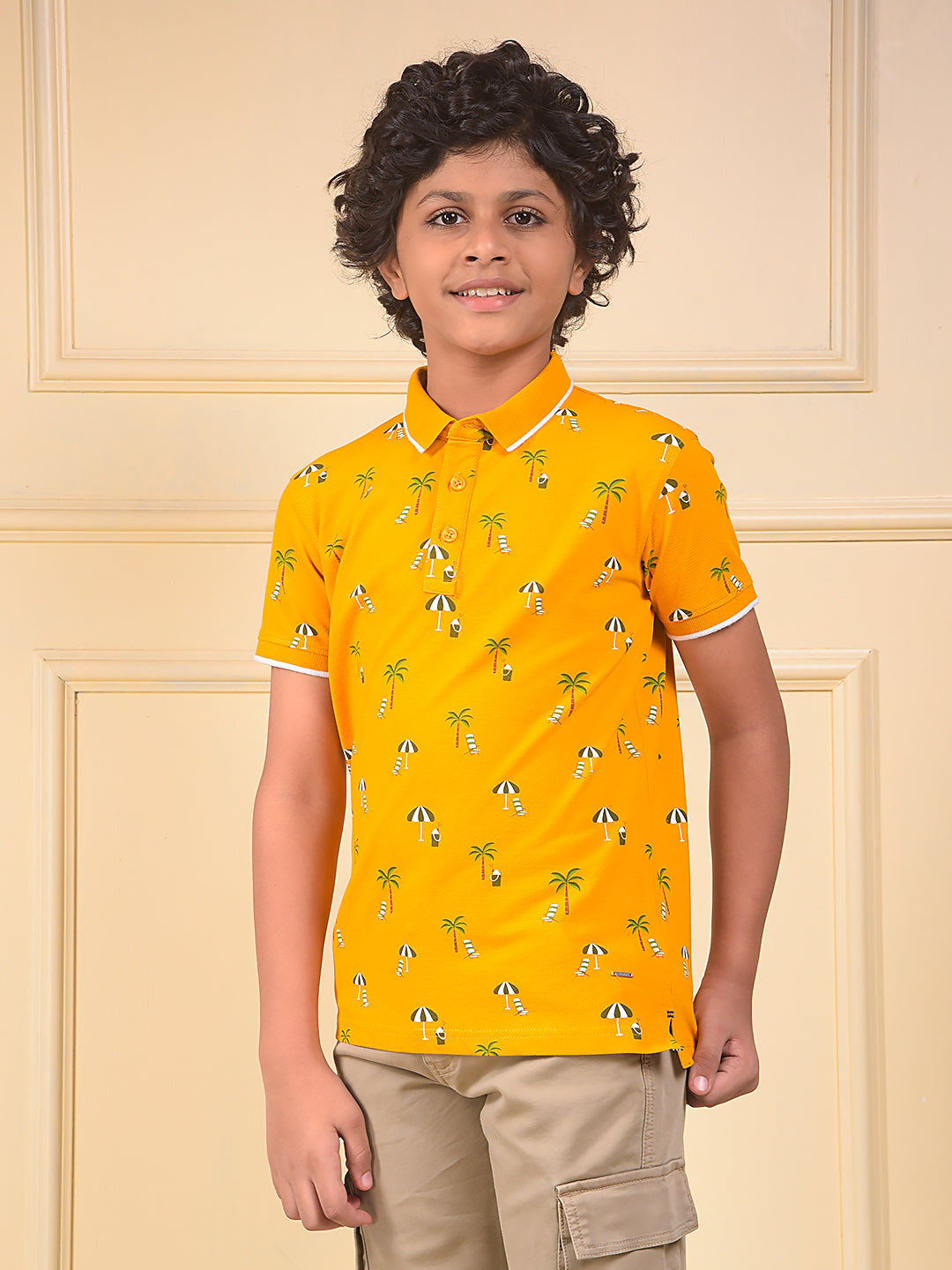 Mustard Floral Print Polo Neck T-Shirt