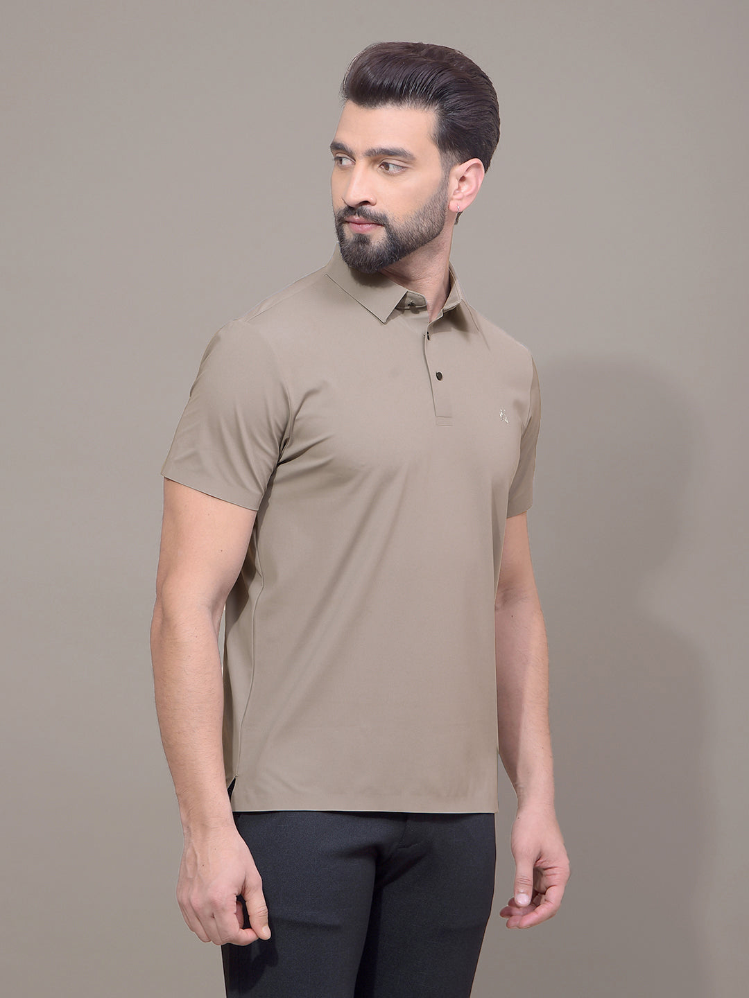 Grey Polo Neck T-Shirt-Men T-Shirts-Crimsoune Club