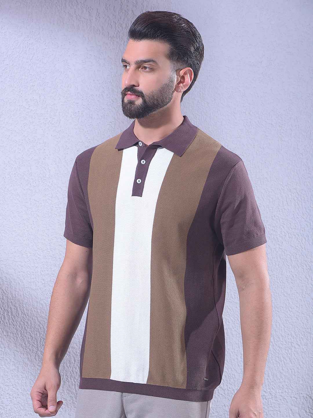 Brown Colorblocked 100% Cotton T-Shirt