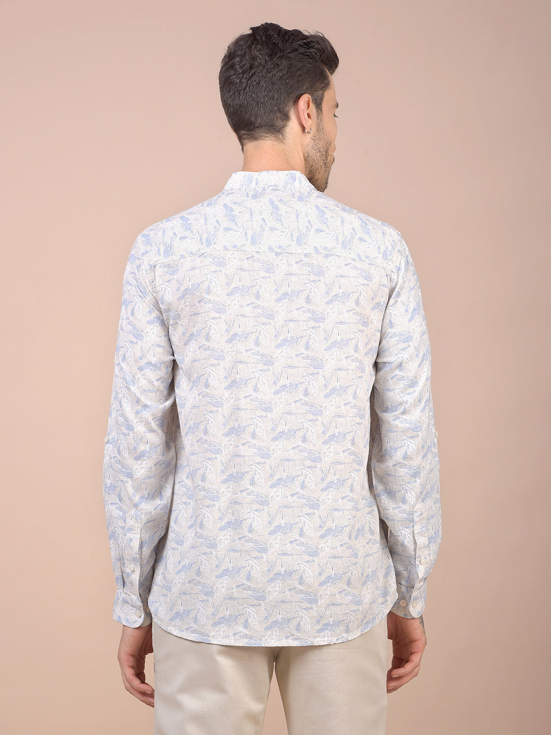 Blue Floral Print Linen Kurta