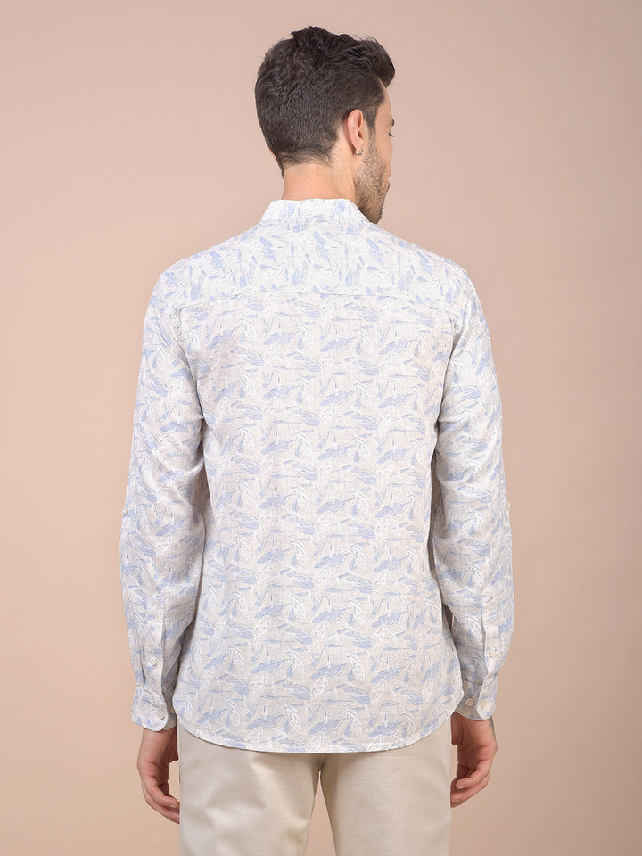Blue Floral Print Linen Kurta