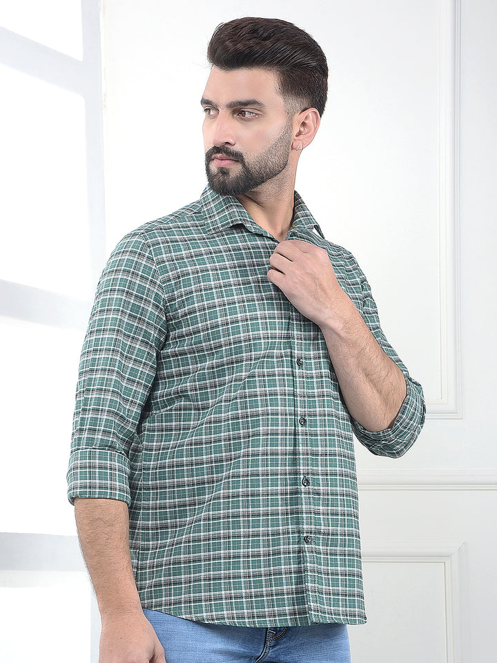 Quest Moss Green Checked 100% Cotton Shirt