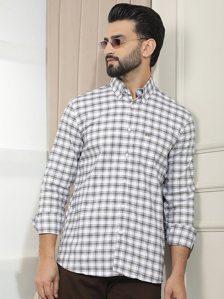 White 100% Cotton Checked Shirt