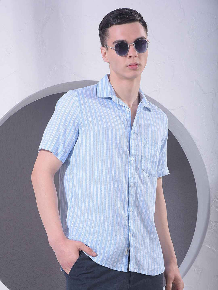 Blue Vertical Striped 100% Cotton Shirt