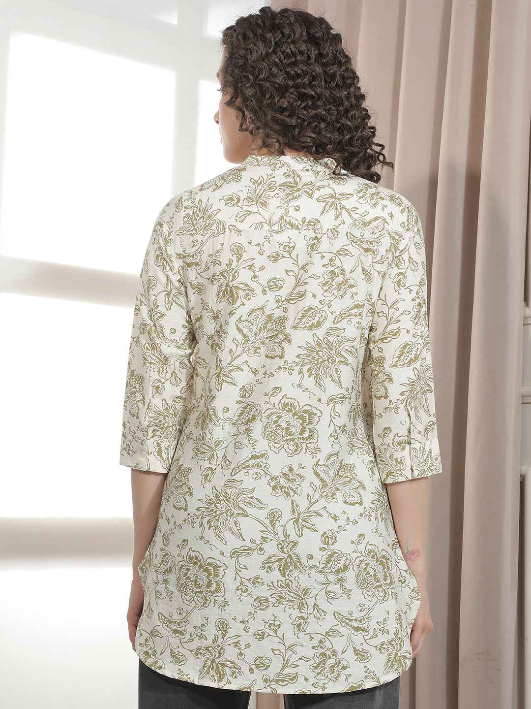 Graceful Olive Botanical Floral Top