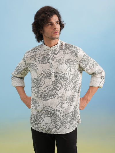 Grey Floral Print Kurta