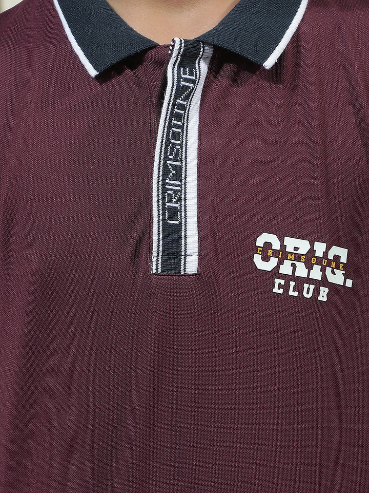 Wine Typographic Polo Neck T-Shirt