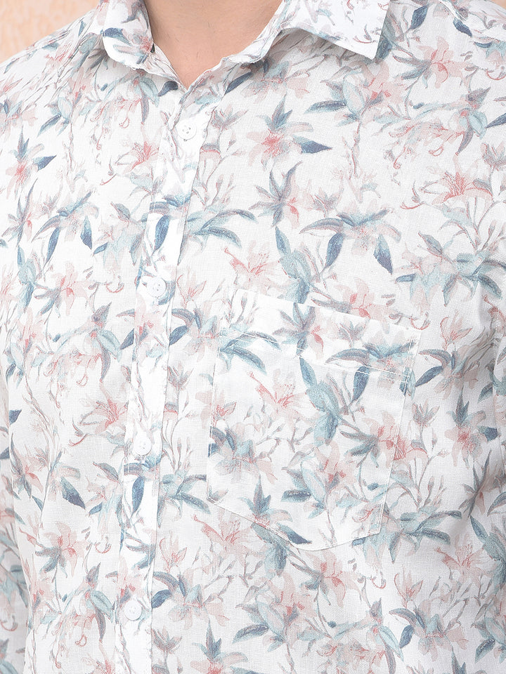 Multi-Color Floral Print Linen Shirt