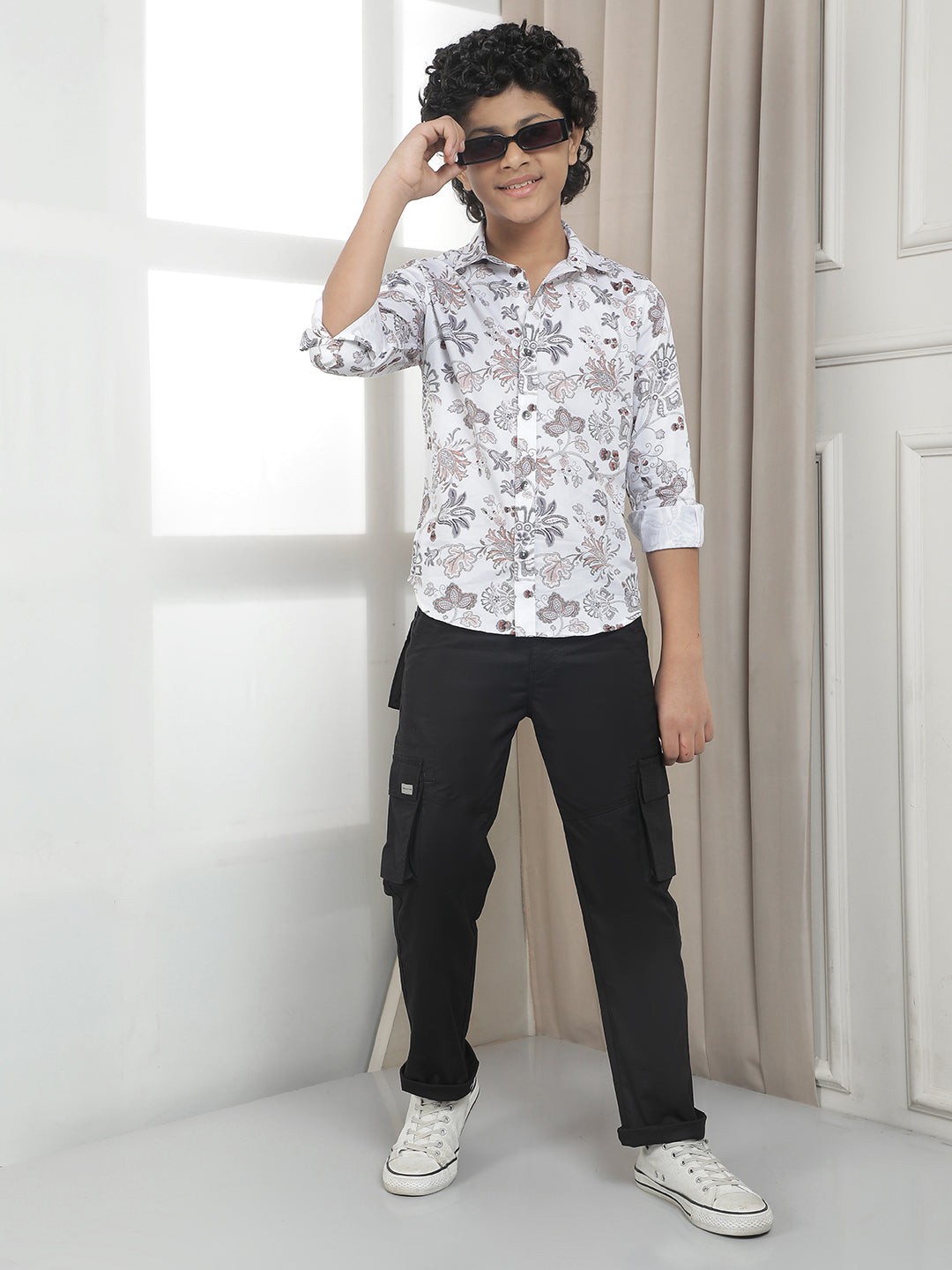 White 100% Cotton Floral Print Shirt