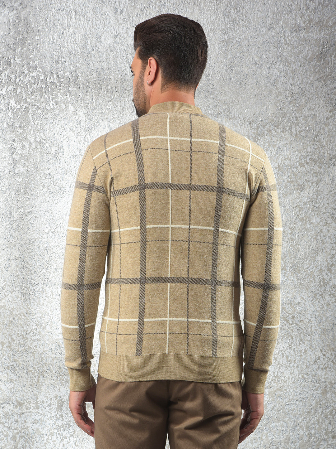 Easy Fit Beige Checked Sweater