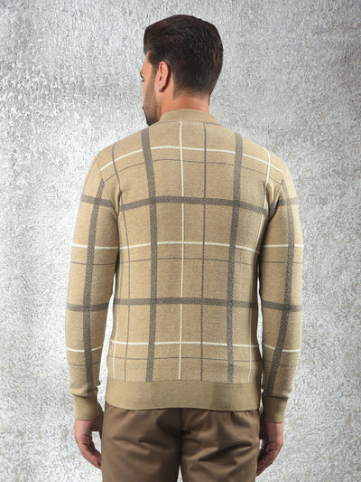 Easy Fit Beige Checked Sweater