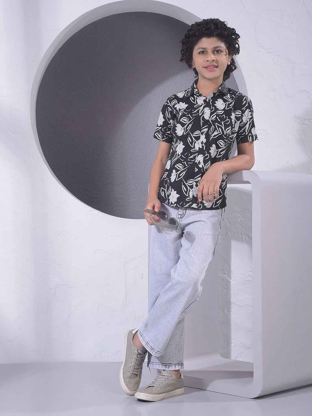 Black Floral Print Shirt