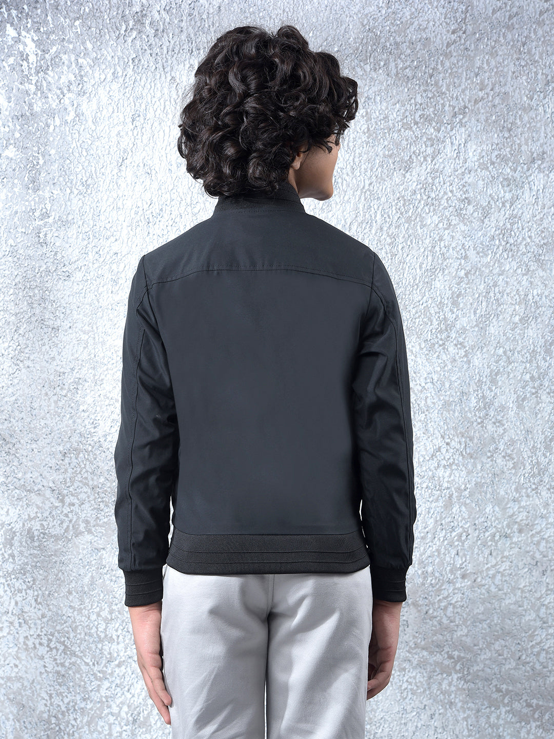 Black Typographic Print Bomber Jacket