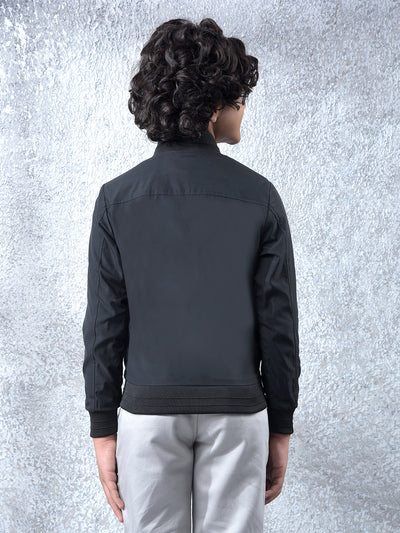 Black Typographic Print Bomber Jacket