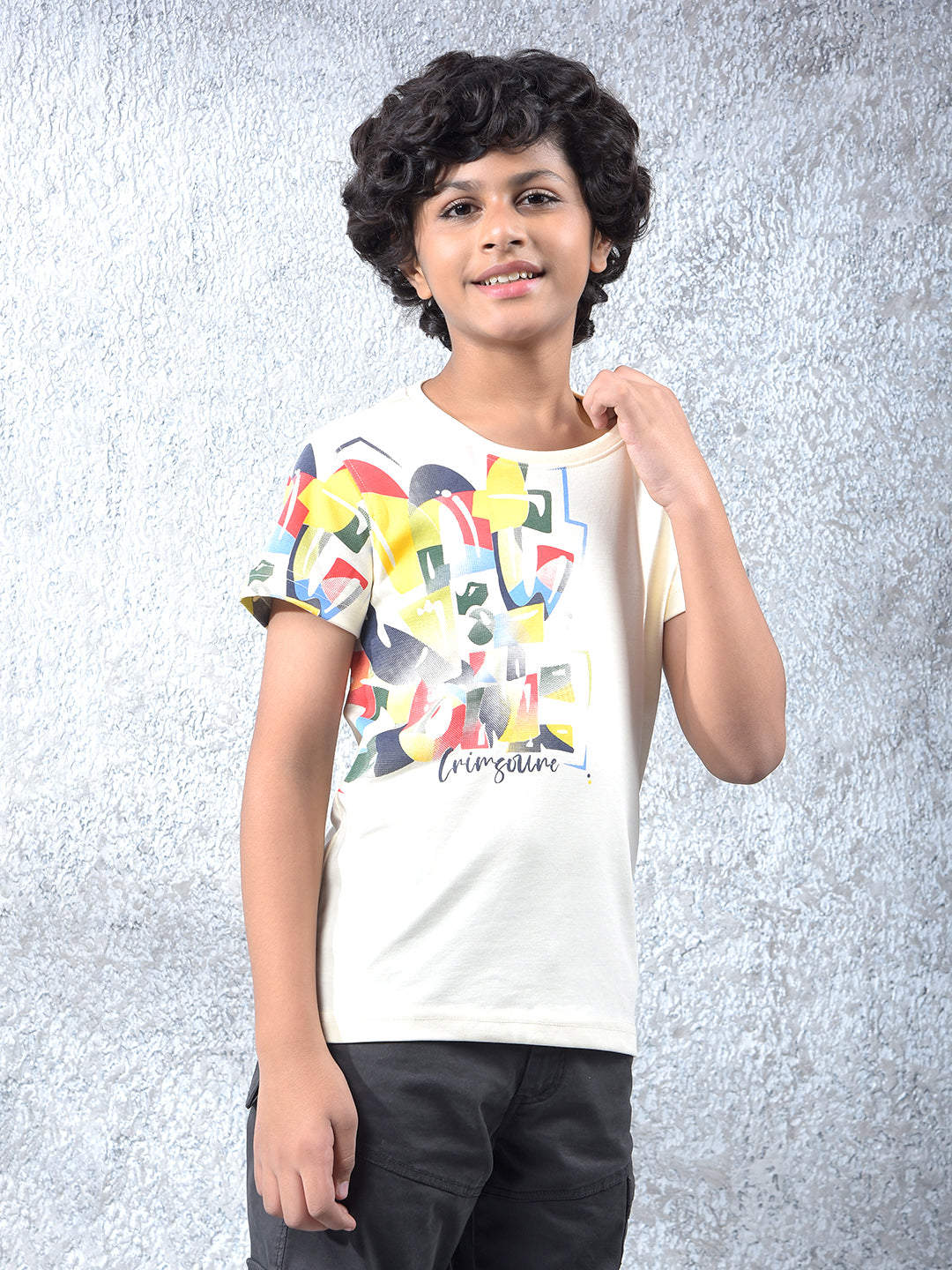 Trend-Forward Appeal Cream Printed T-Shirt