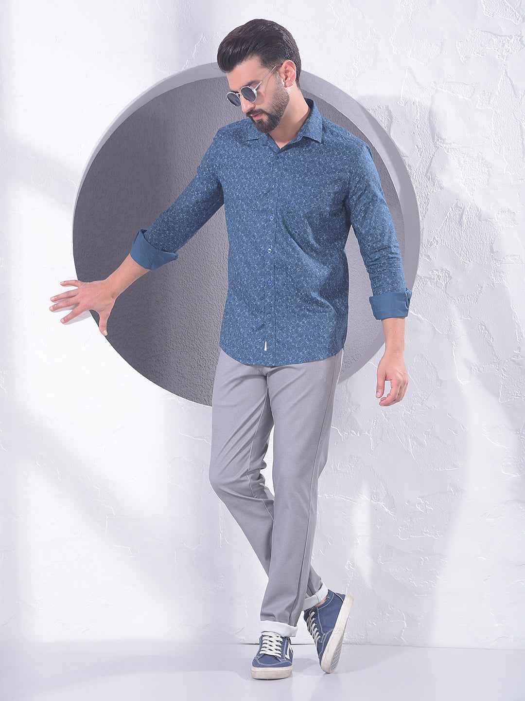 Blue Floral Print 100% Cotton Shirt