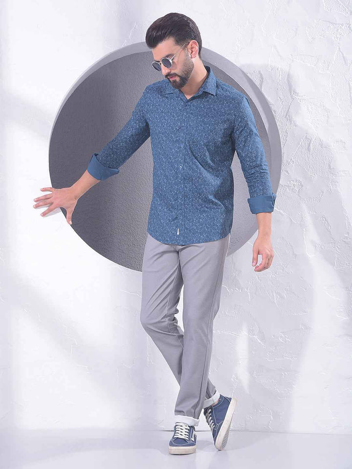 Blue Floral Print 100% Cotton Shirt