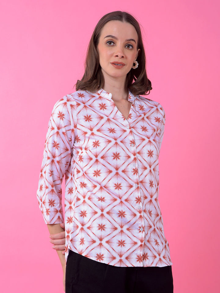 Peach Floral Print V-Neck Shirt